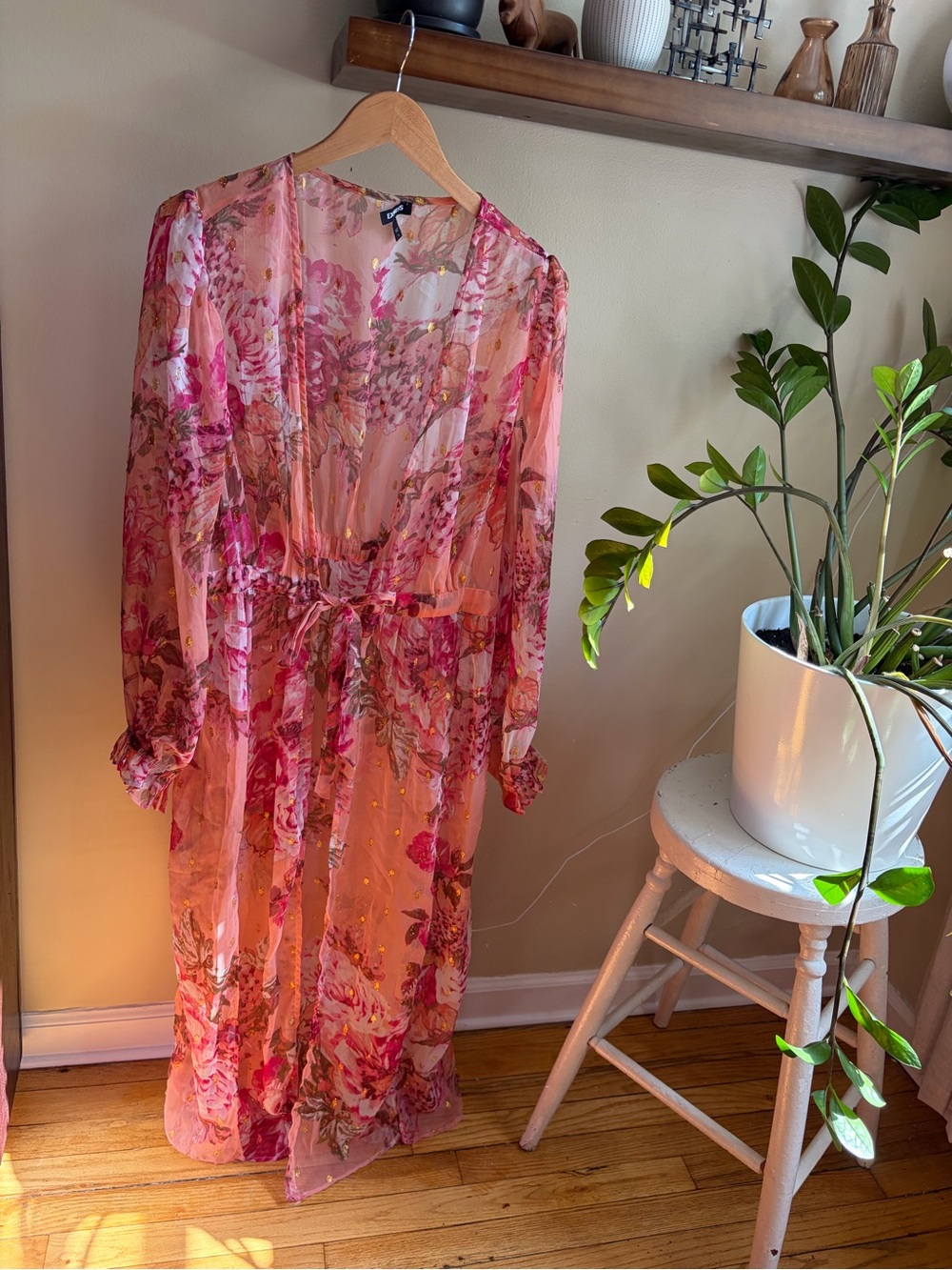 Express Faux Pink Floral Dressing Robe Swim Coverup